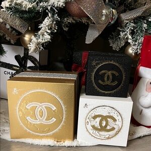 3 CHA*EL Decorative Gift Boxes in Gold, Black, White